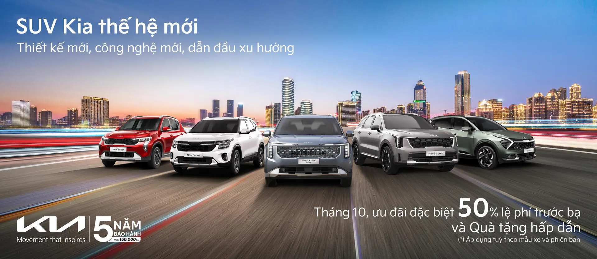 Tháng 10, Kia tăng cường giới thiệu xe mới, thêm tiện ích cao cấp và ưu đãi 50% lệ phí trước bạ cho nhiều mẫu xe